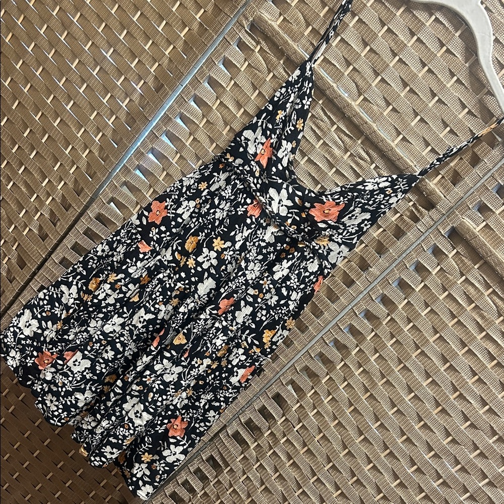 Free People Black Mini Dress with White, Orange, and Yellow Floral Print